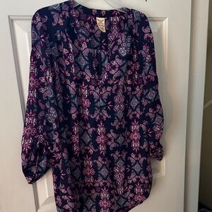 Faded Glory Navy and Pink Floral Blouse